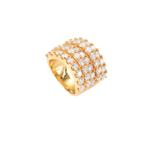 VVS Moissanite 5 Rows Eternity Gold Tennis Ring with five rows of sparkling Moissanite gemstones.