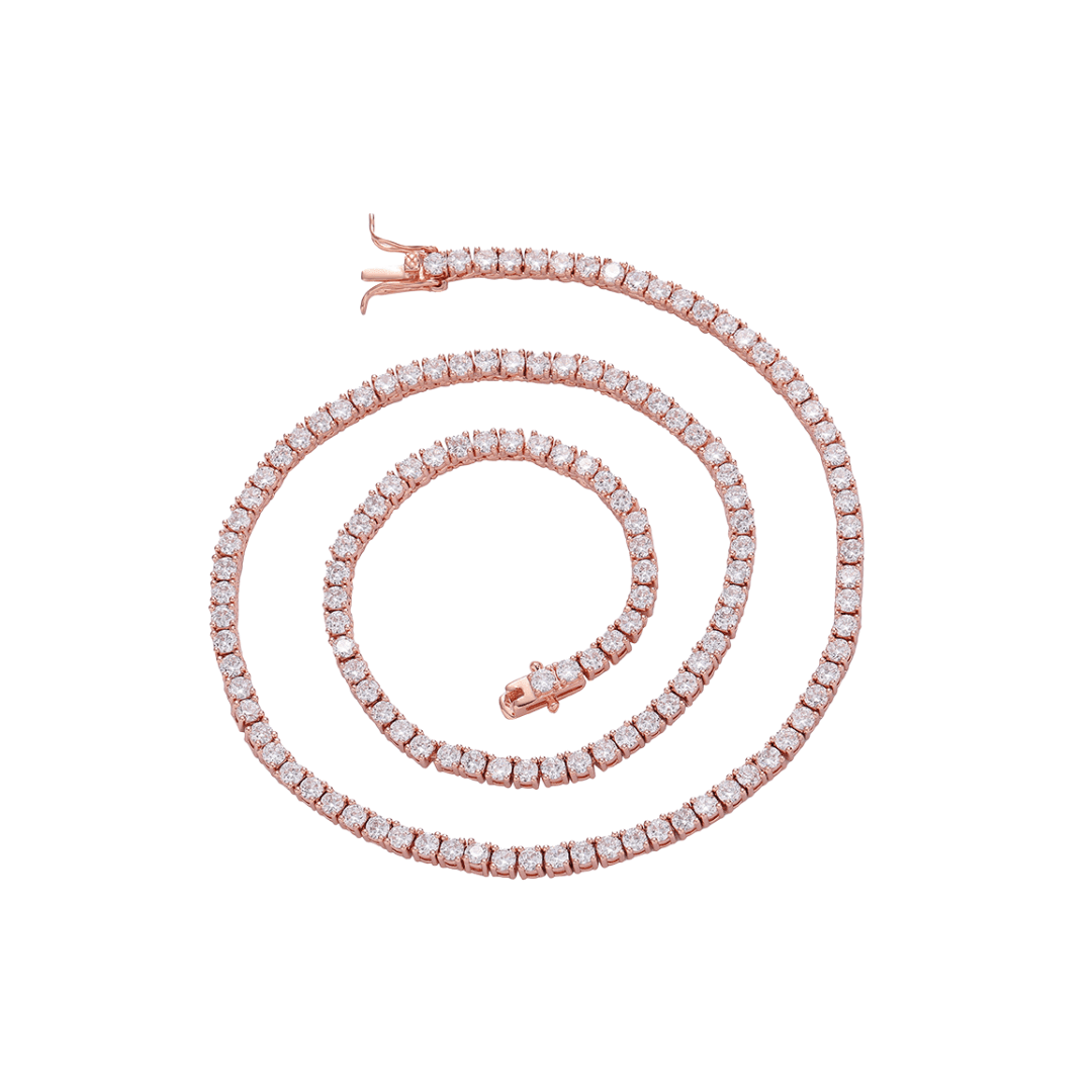 Front view of VVS Moissanite Tennis Necklace in 18K Rose Gold Plating