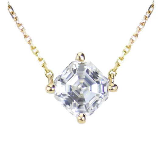 Close-up view of the Asscher Moissanite Pendant Necklace showcasing its brilliance.