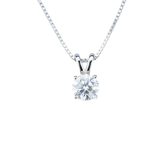 Round Brilliant Moissanite Pendant Necklace in gold-plated sterling silver.