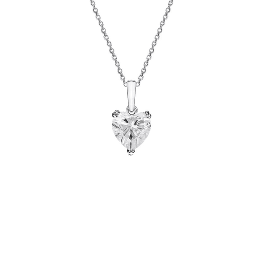 Close-up of Heart Moissanite Pendant Necklace with a sparkling heart-shaped gemstone in sterling silver setting.