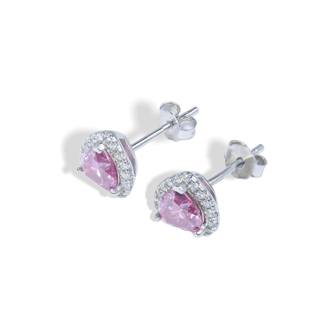 Pair of Pink Heart Earrings displayed on a white background.