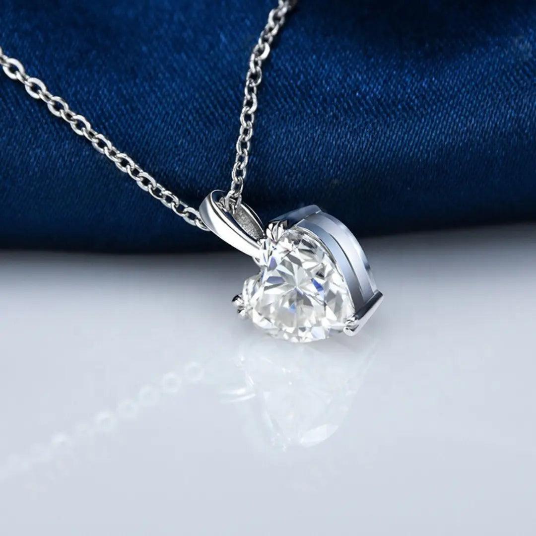 Detailed view of the Heart Moissanite Pendant Necklace showcasing the intricate design and craftsmanship.