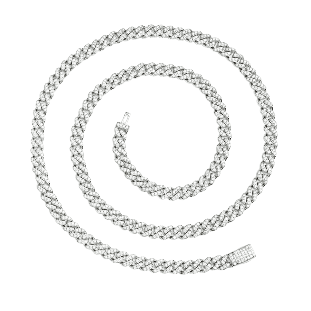 Miami Moissanite Cuban Necklace (Slim Edition) with dazzling Moissanite gemstones, crafted from sterling silver 925.