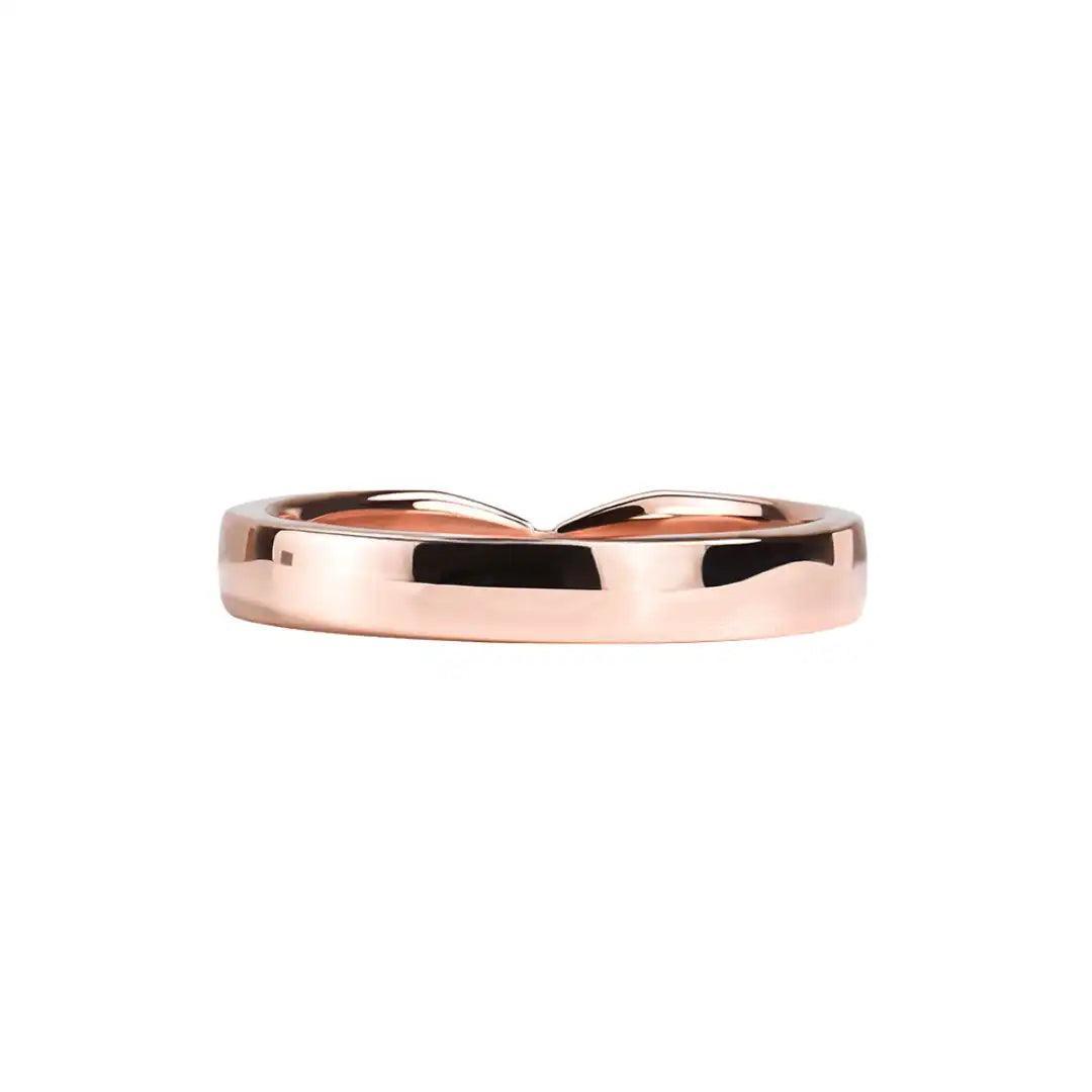 Rose gold twist ring with a smooth, polished finish, shown in a vertical position against a white background.