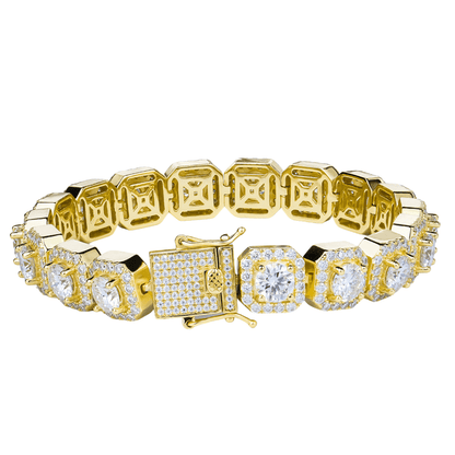 18K Gold VVS Moissanite Cluster Tennis Bracelet