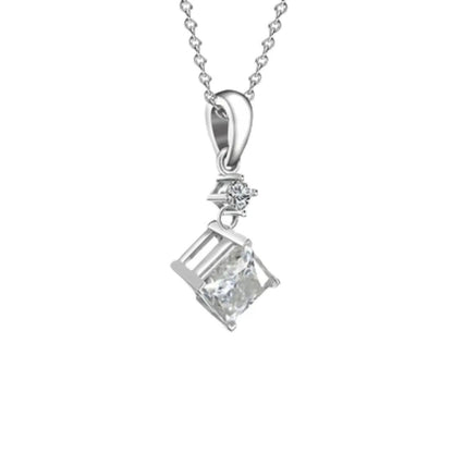 Elegant Princess Moissanite Pendant Necklace worn by a model, demonstrating its sophistication and beauty.