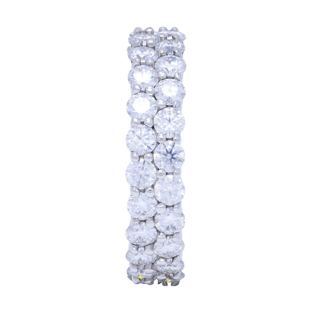 Profile view of the Double Sparkle Moissanite Tennis Ring, featuring two rows of radiant moissanite stones