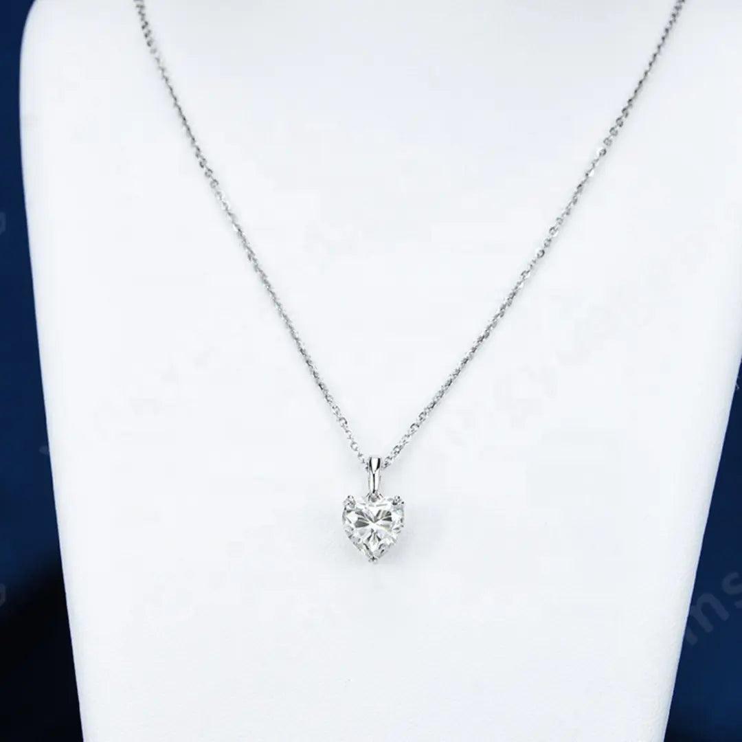 Elegant Heart Moissanite Pendant Necklace worn by a model, demonstrating its sophistication and beauty.