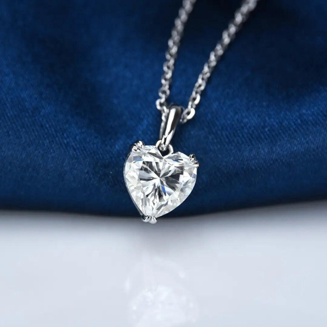 Heart Moissanite Pendant Necklace displayed on a soft background, highlighting the brilliance of the heart-shaped gemstone.