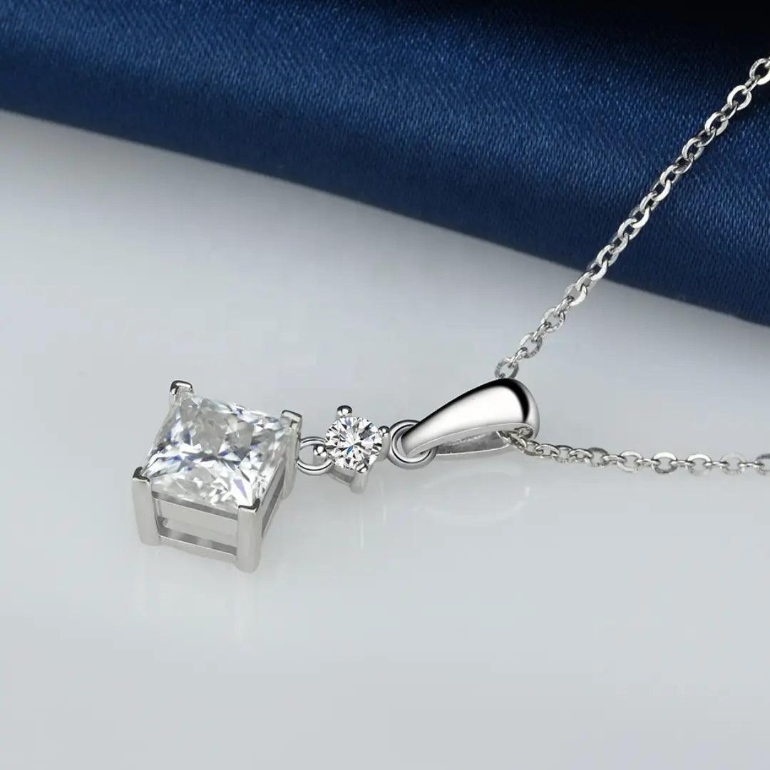 Detailed view of the Princess Moissanite Pendant Necklace showcasing the intricate design and craftsmanship.