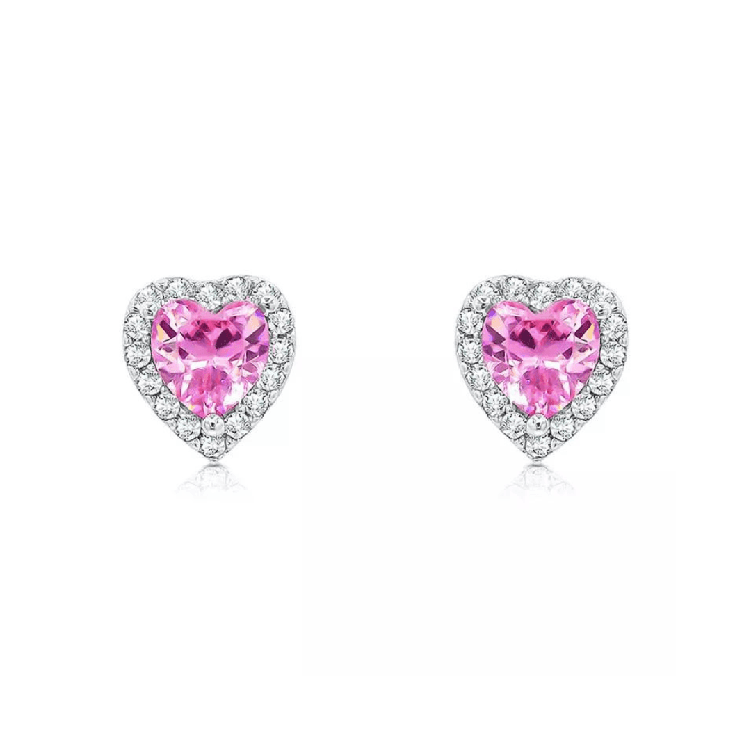 Pink Heart Earrings in a luxury jewelry box, emphasizing their sophisticated design.