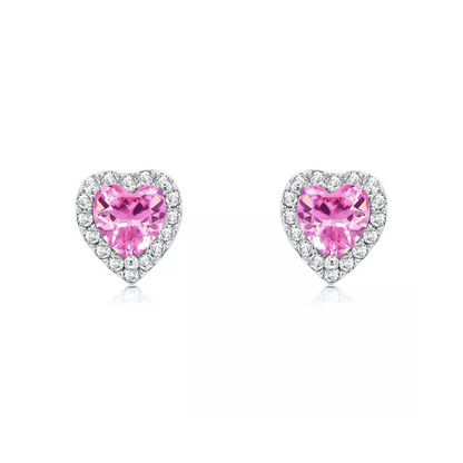 Pink Heart Earrings in a luxury jewelry box, emphasizing their sophisticated design.