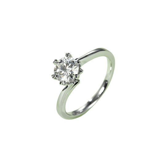 White Flower Moissanite Ring, featuring a round Moissanite set in a delicate floral design, displayed on a white background.