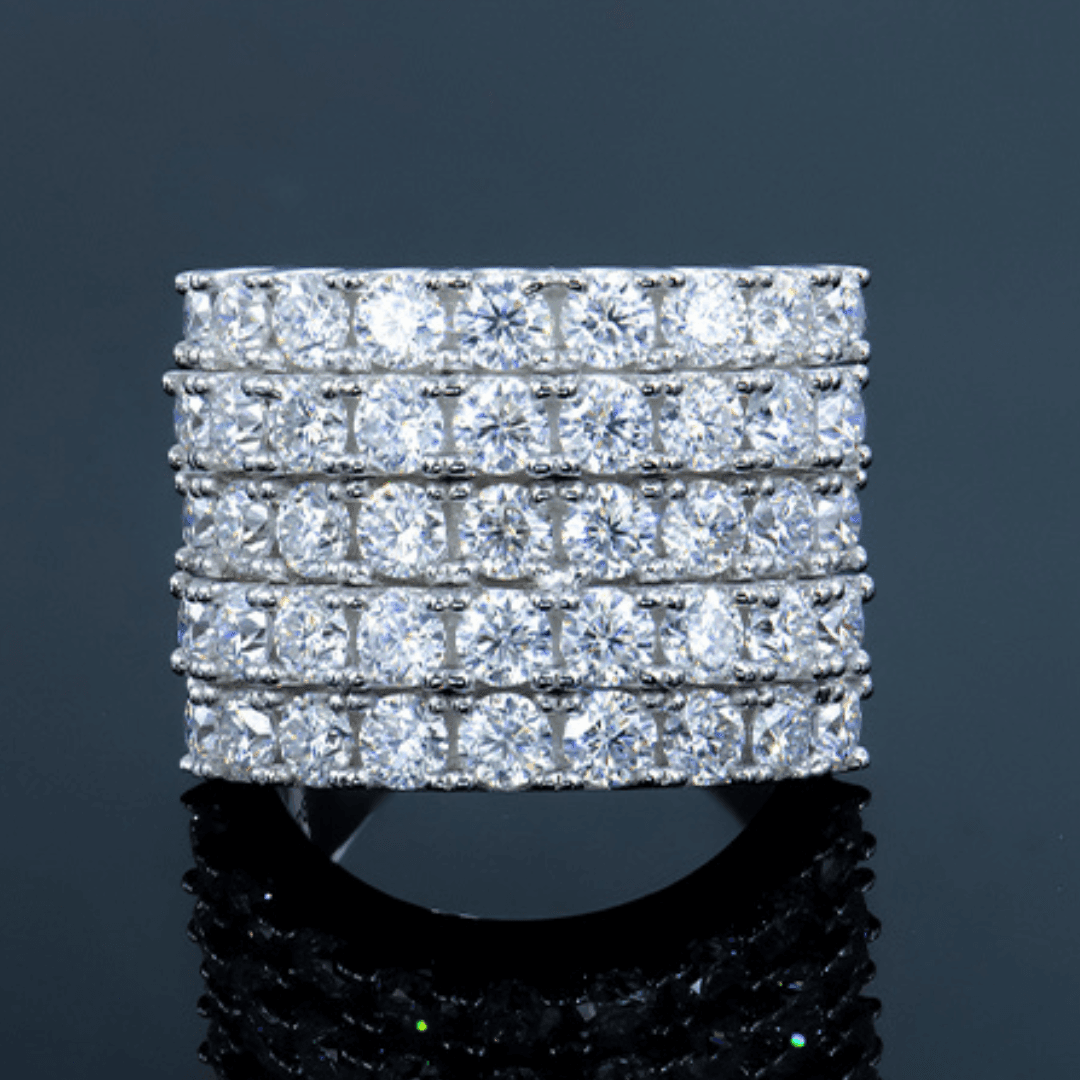 Close-up of the VVS Moissanite 5 Rows Eternity Tennis Ring, showcasing the brilliance of the Moissanite stones.