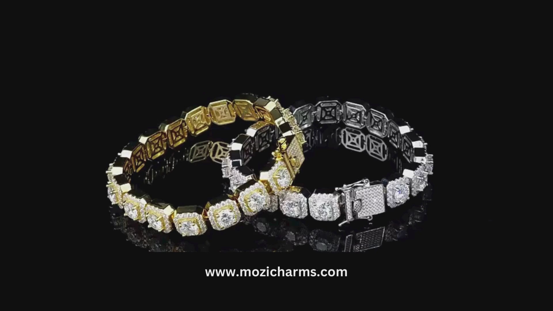 Video showcasing the VVS Moissanite Cluster Tennis Necklace, highlighting its intricate cluster design, sparkling VVS moissanite stones, and luxurious gold and silver settings. The video captures the necklace from various angles, demonstrating its brilliance and appeal to hip hop jewelry enthusiasts.